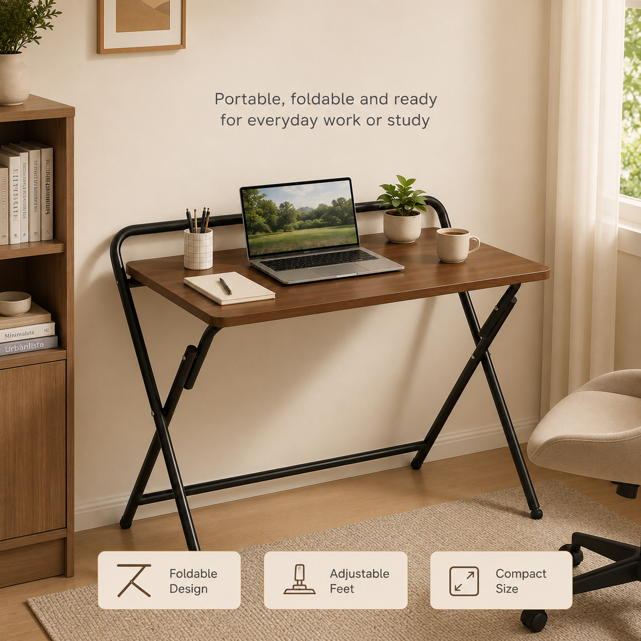 Portable Foldable Office and Study Table with Adjustable Feet