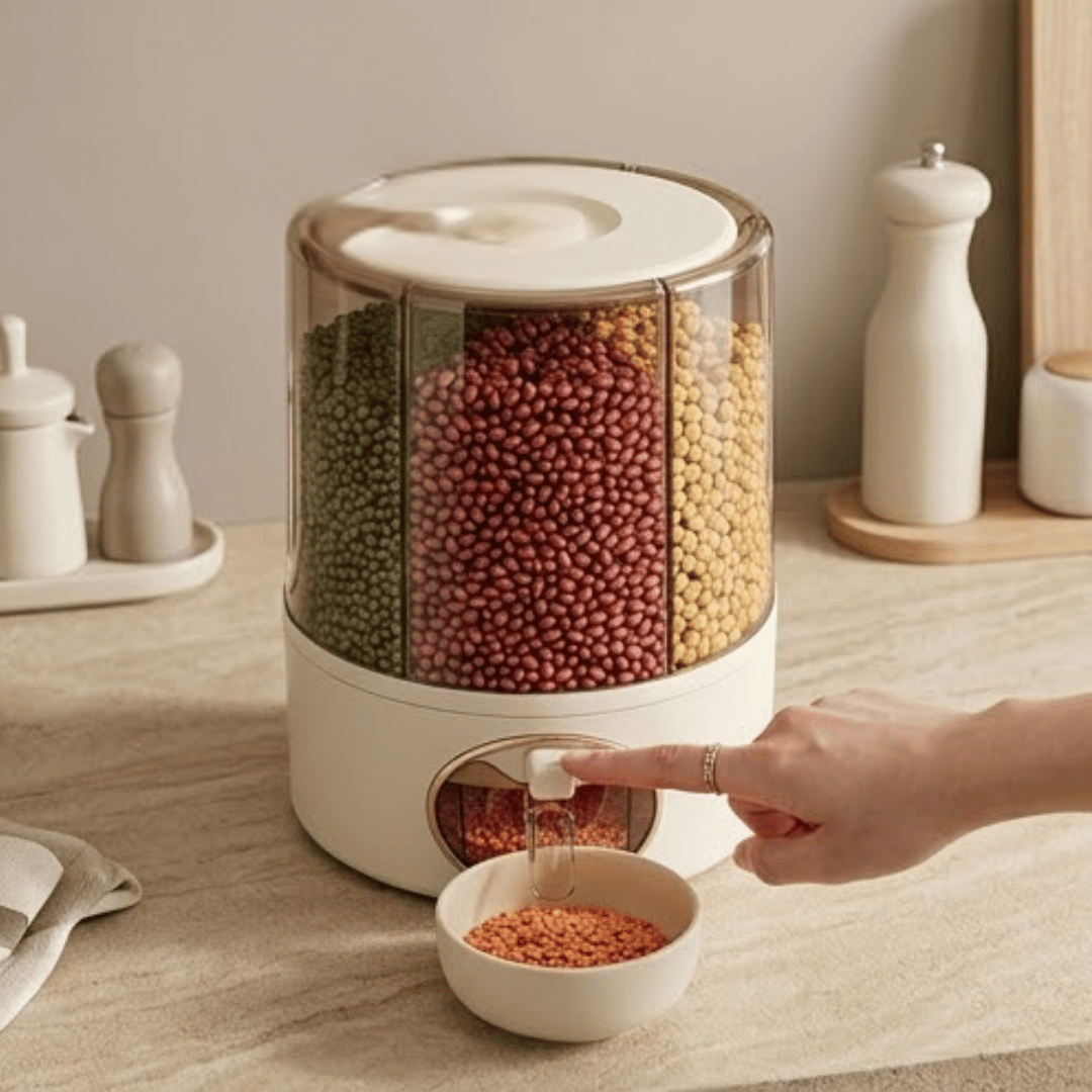 360° Rotating Six Section One Press Grain Storage Container