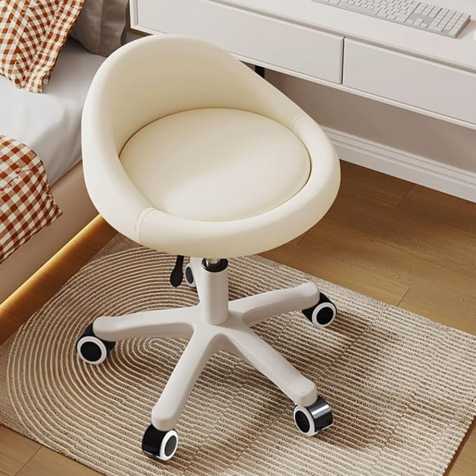 Ergonomic Adjustable Swivel Dressing Chair with Cushioned Seat and Rolling Base