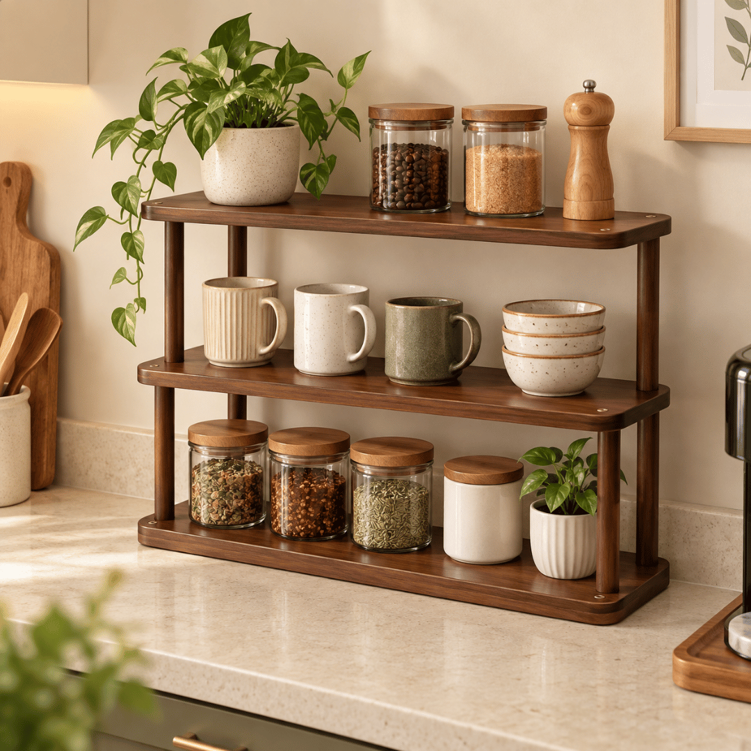 Multi-Layer Wooden Countertop Storage Rack