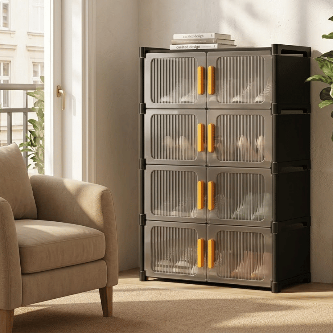 Modern Four Layer Double Door Shoe Storage Cabinet