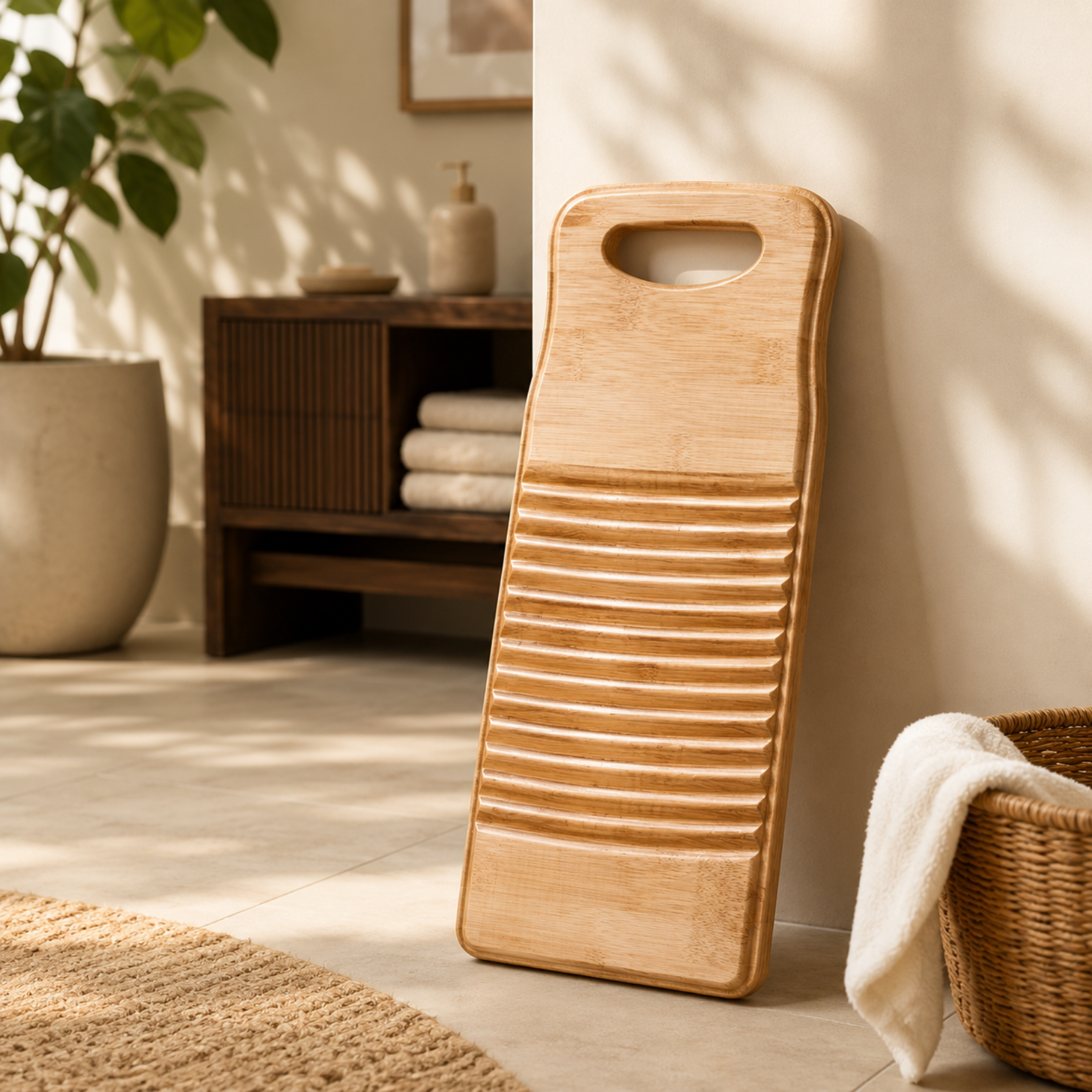 Premium Natural Bamboo Laundry Scrub Washboard