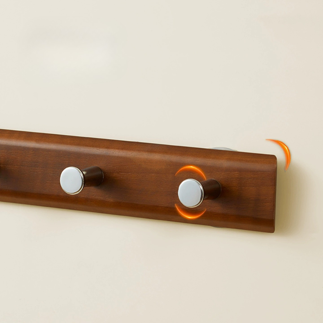 Five Hooks Walnut Wood Wall-Mounted Rack