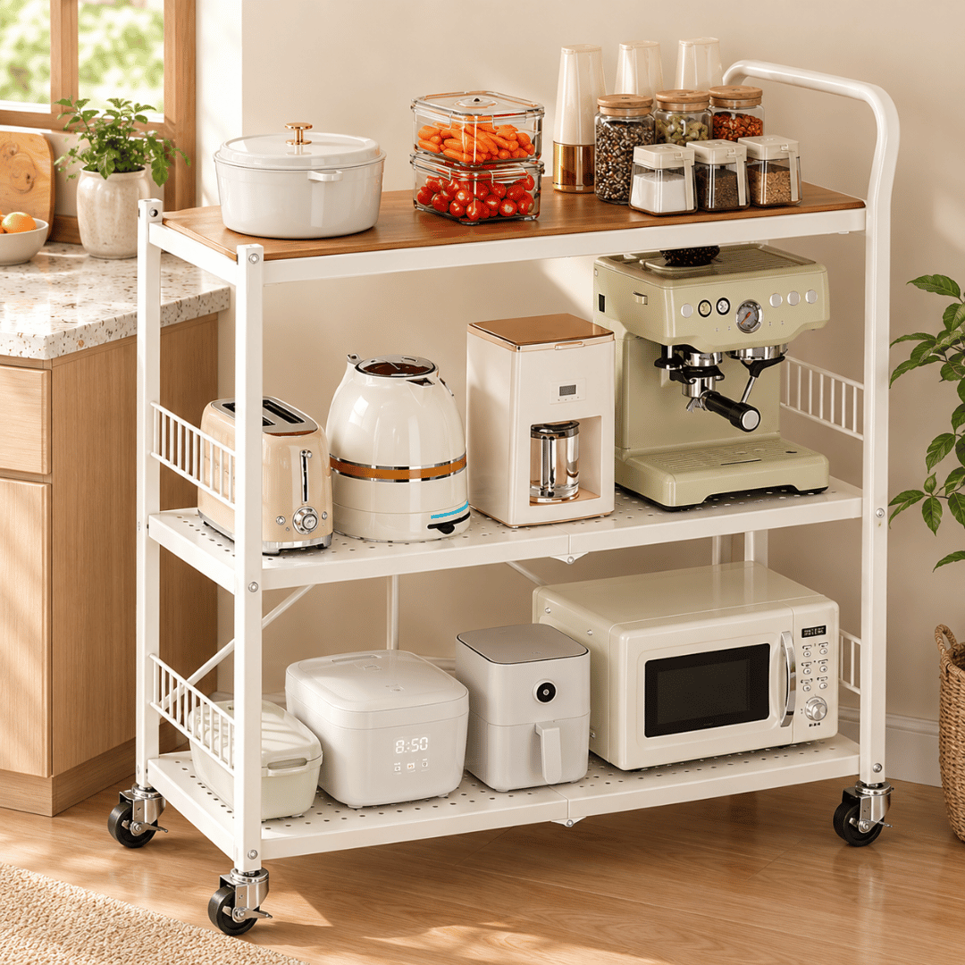 Multi-Purpose Foldable Kitchen Storage Shelf with Wheels