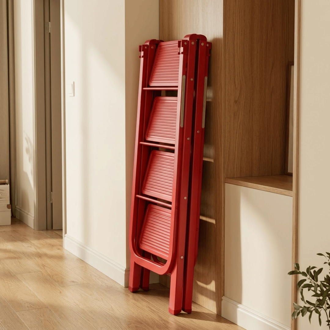 Multipurpose Foldable Steel Step Ladder with Integrated Clothes Drying Rack and Extended Wings