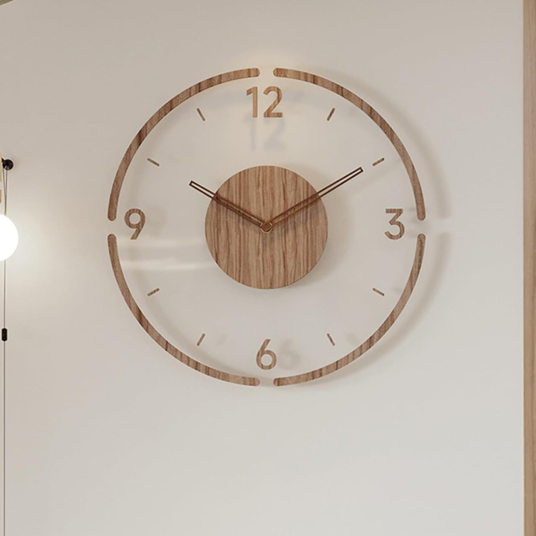 Premium Transparent Acrylic Walnut Wooden Silent Wall Clock