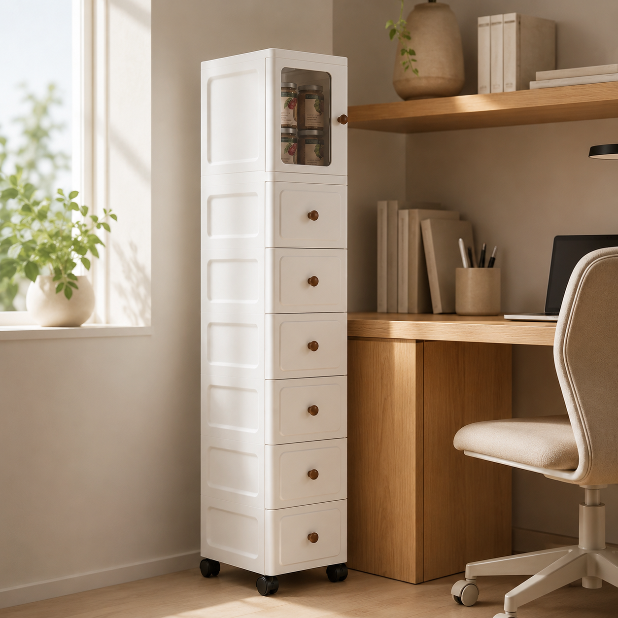Slim Gap Multilayer Drawer Storage Cabinet with Wheels