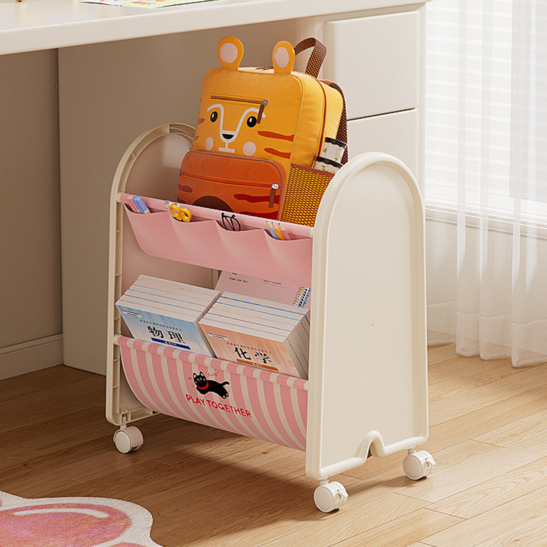 Multi Layer Kids Book Organizer with Lockable Wheels
