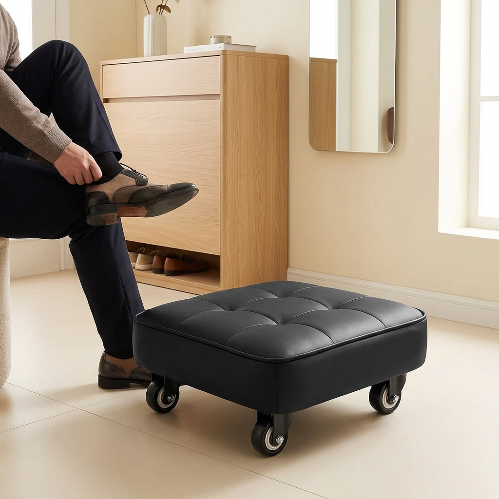 Multi Purpose Low Rolling Stool Cushioned Seat with Swivel Wheels