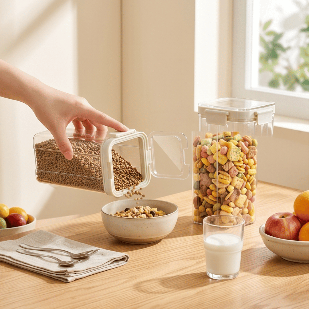 Multipurpose Transparent Grains Storage Jar with Airtight Lid