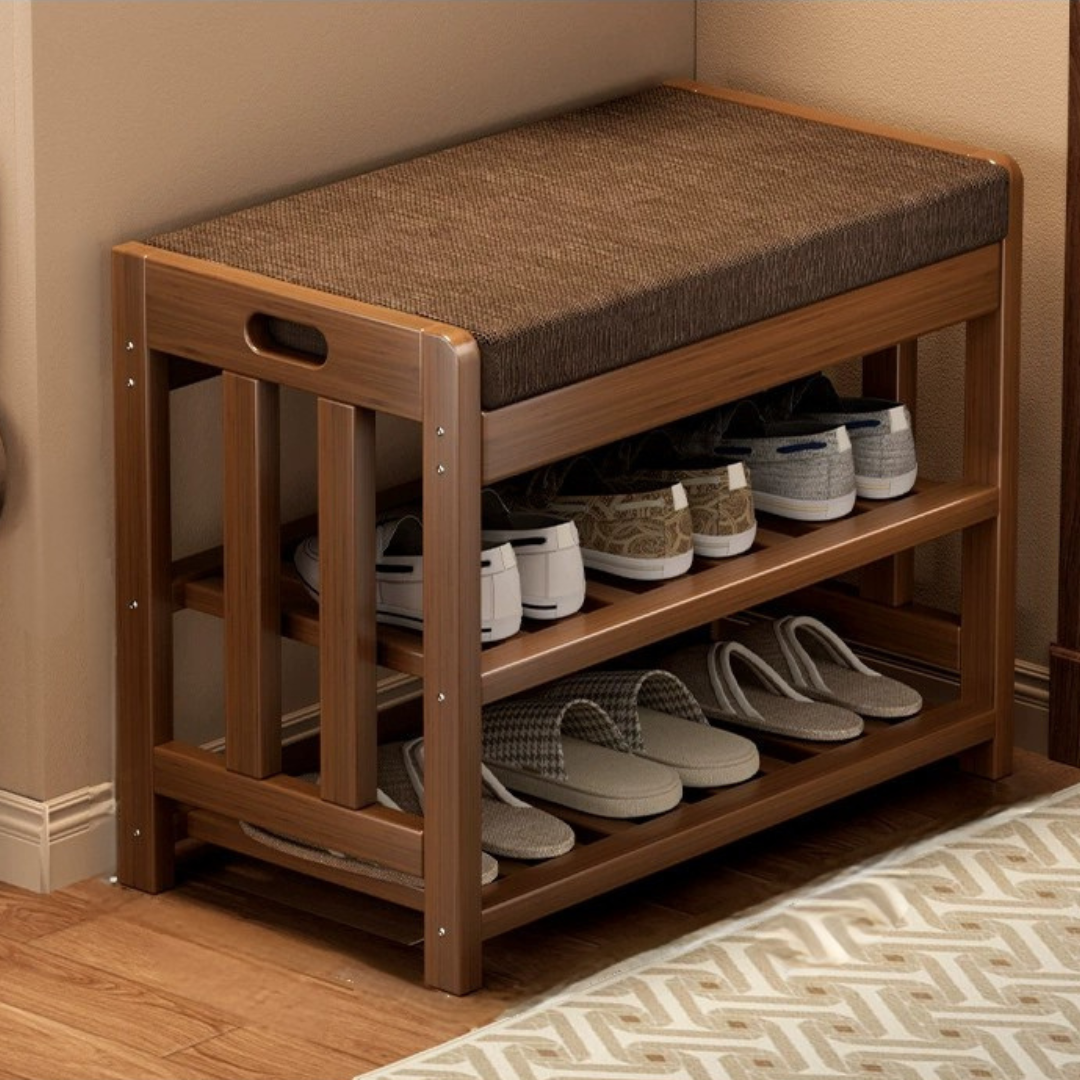 Multi-Purpose Bamboo Shoe Rack & Changing Bench with Cushioned Seat