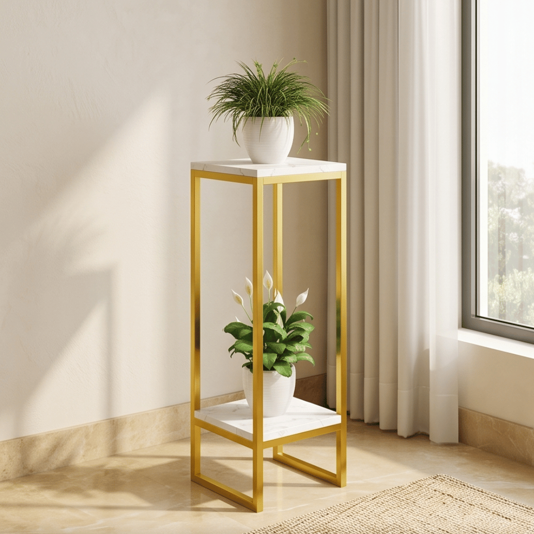 Modern Two Tier Golden White Plant Stand