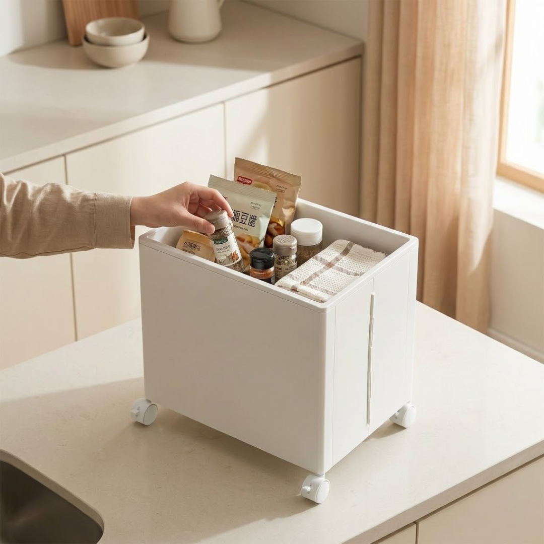 Foldable Rolling Storage Cart With Transparent Lid & Wheels