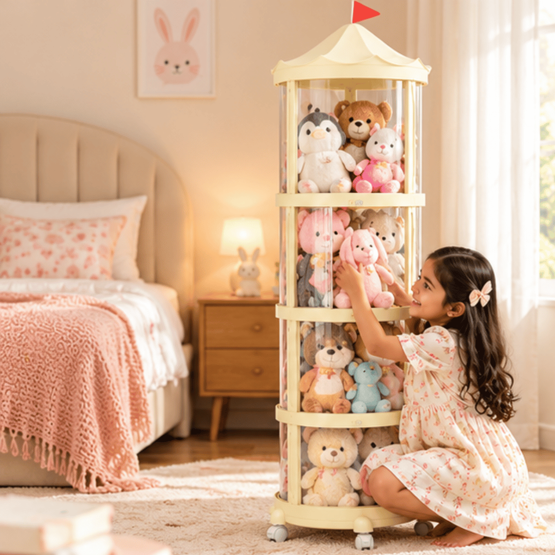 Transparent Plush Toy Organizer Display Cabinet with Rolling Wheels