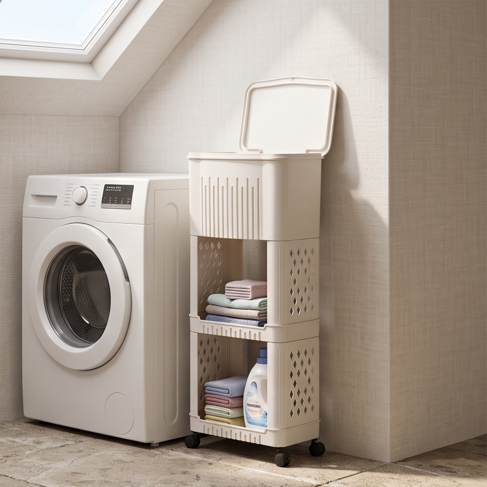 Multi Purpose Slim Storage Trash Bin with Open Mesh Storage Shelves