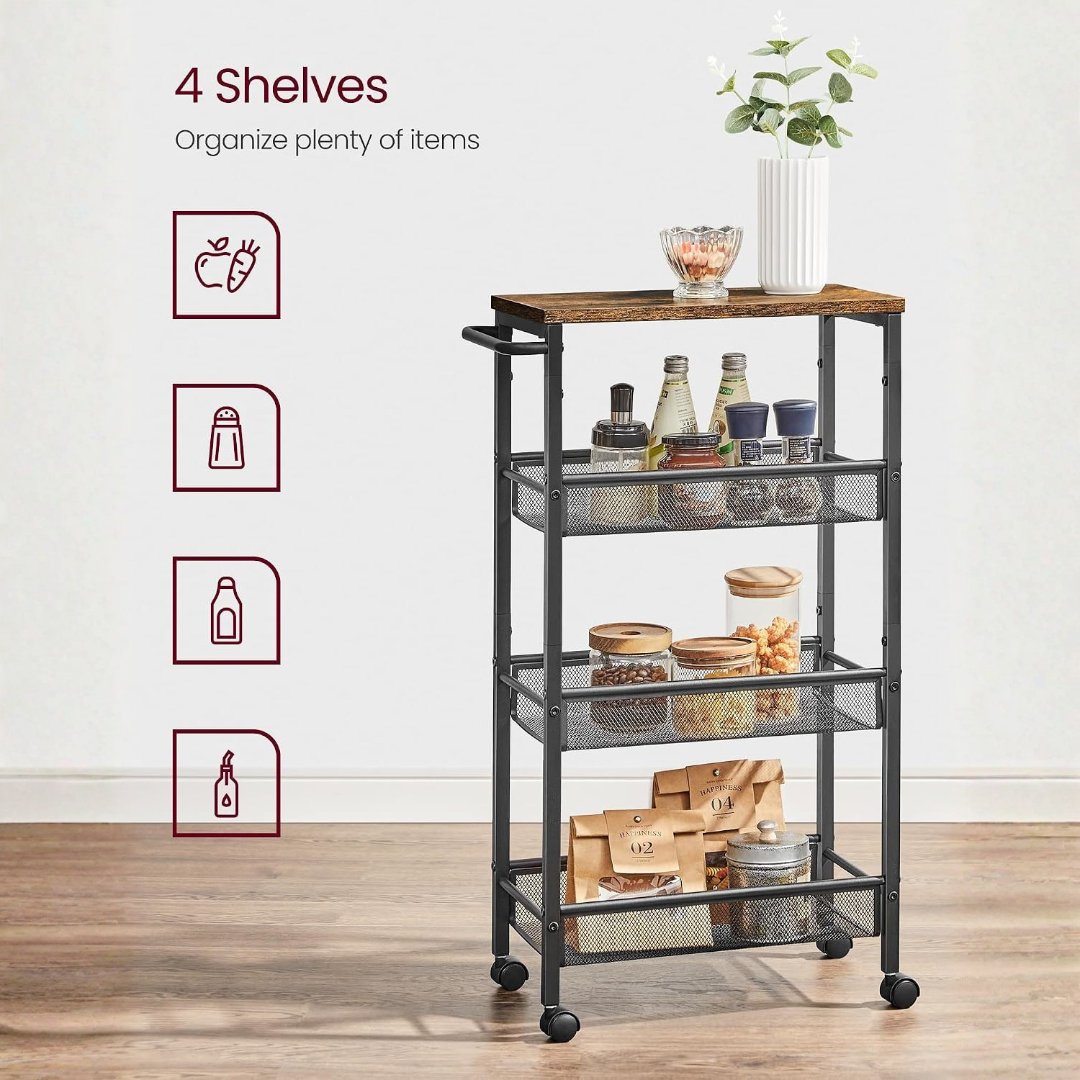 4 Tier Slim Storage Trolley with Wheels