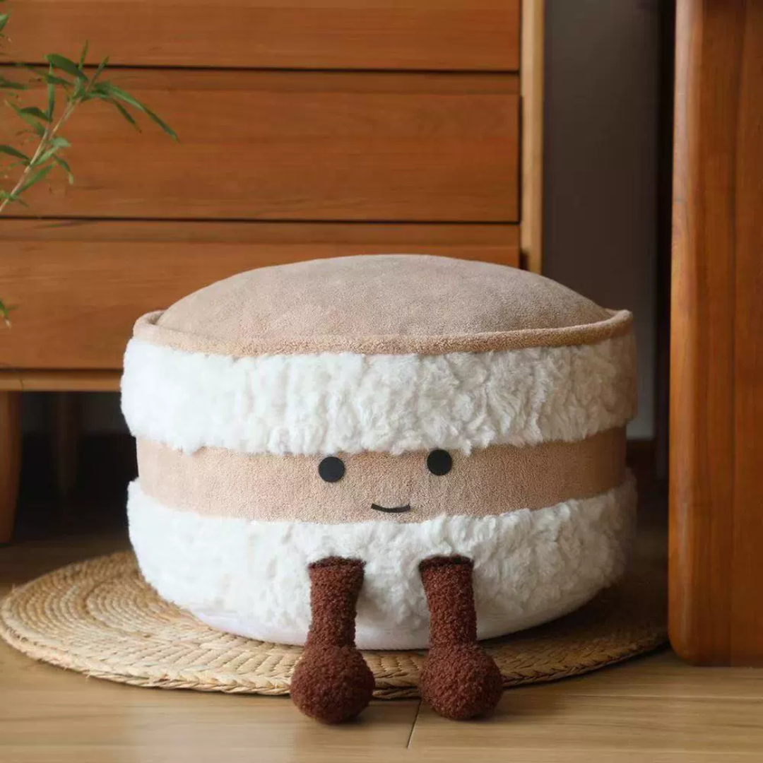 Homero Cute Cream Bread Pouf Plush Hamburger-Shaped Footstool