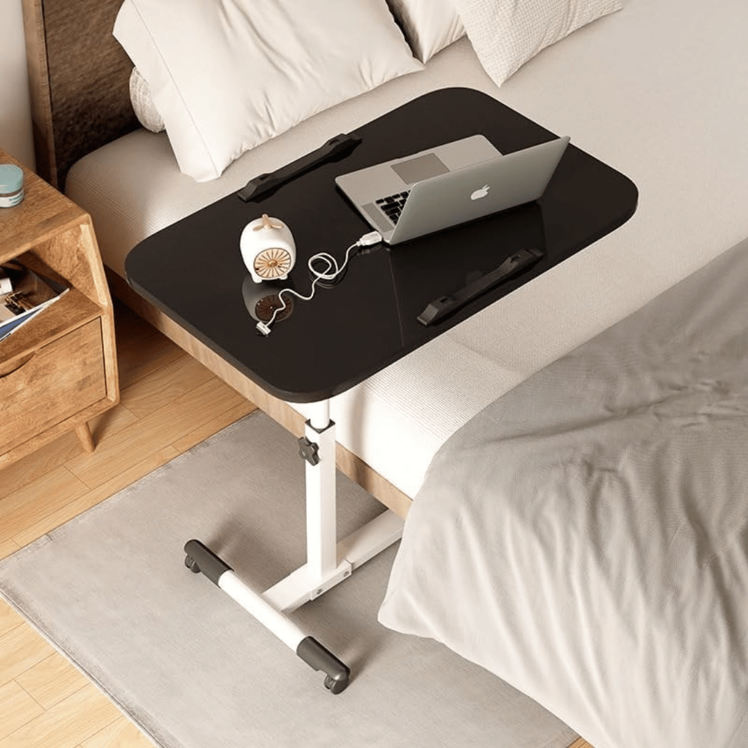 Height Adjustable Laptop Table with Wheels & Rotating Tabletop