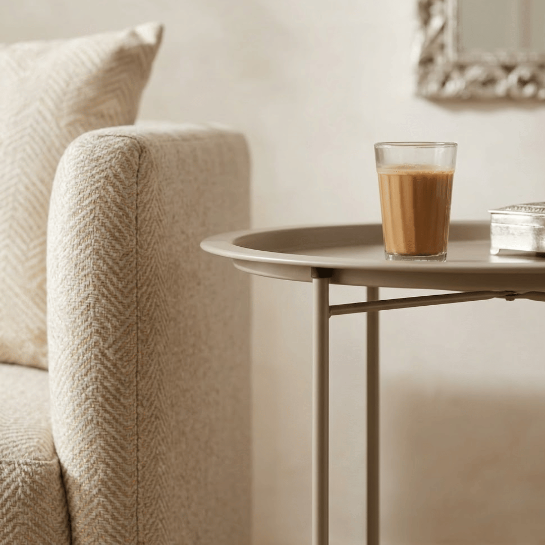 Minimalist Folding Metal Side Table with Removable Tray
