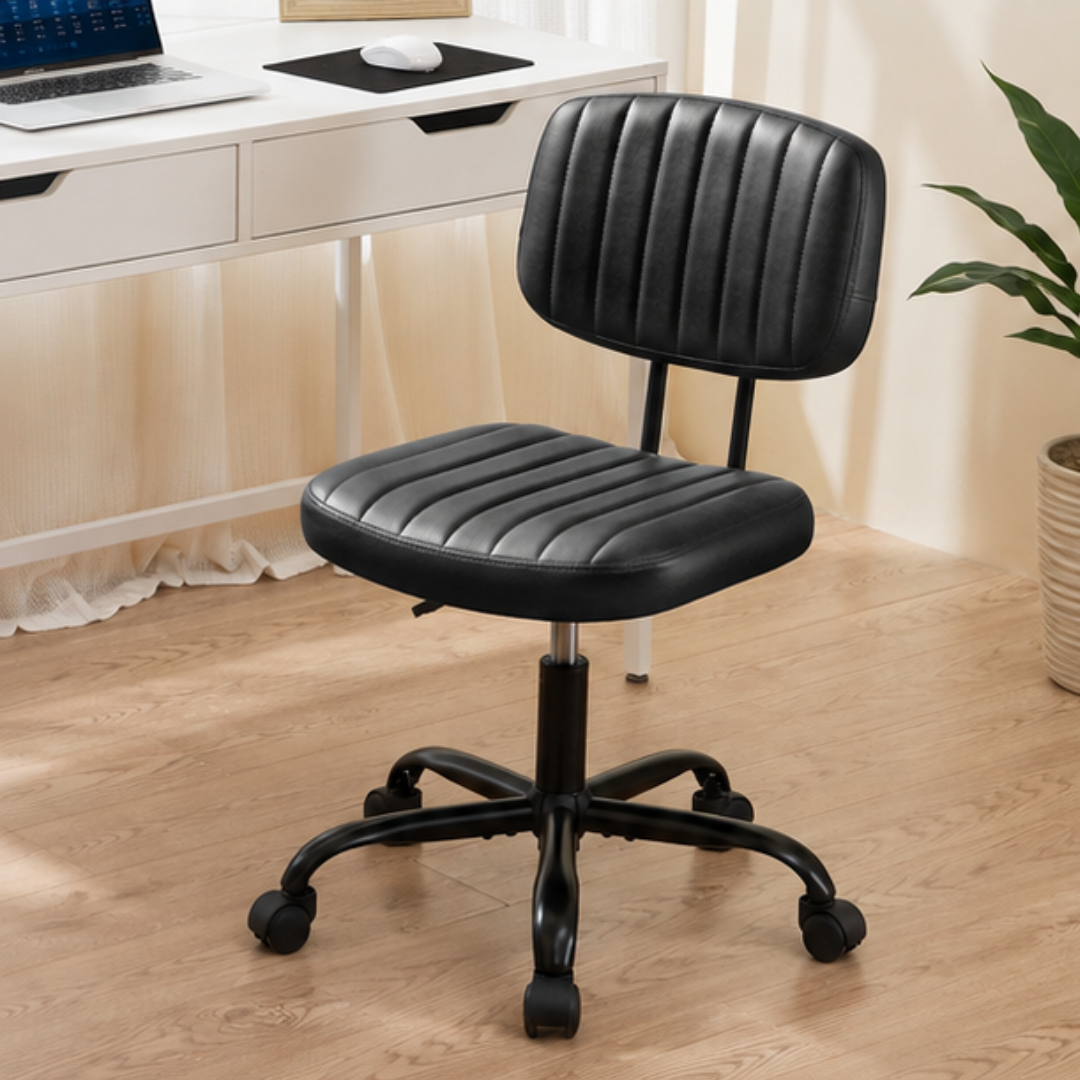 Ergonomic PU Leather Lumbar Support Armless Office Chair with Rolling Base
