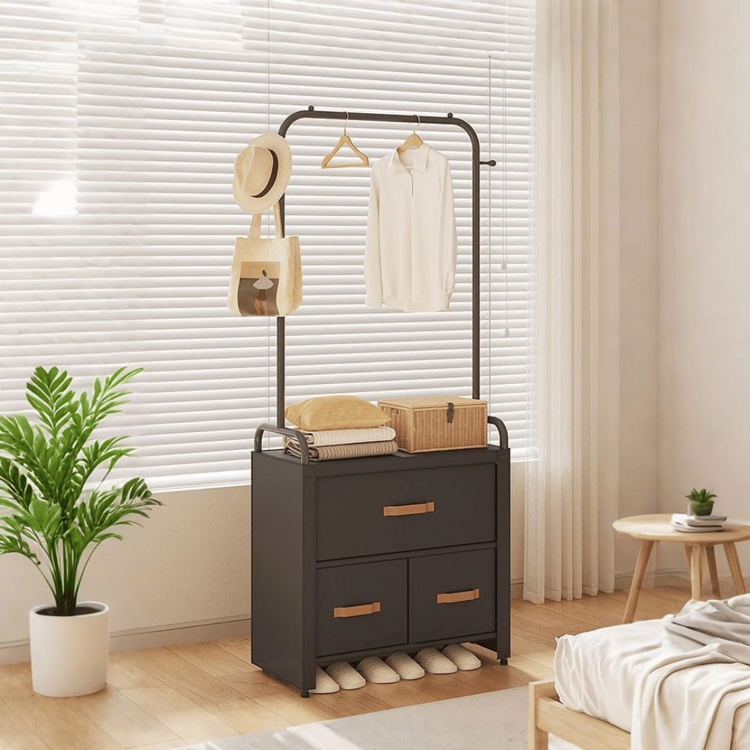 Multifunctional Coat Rack with Drawers Hooks and Hanging Storage Organizer
