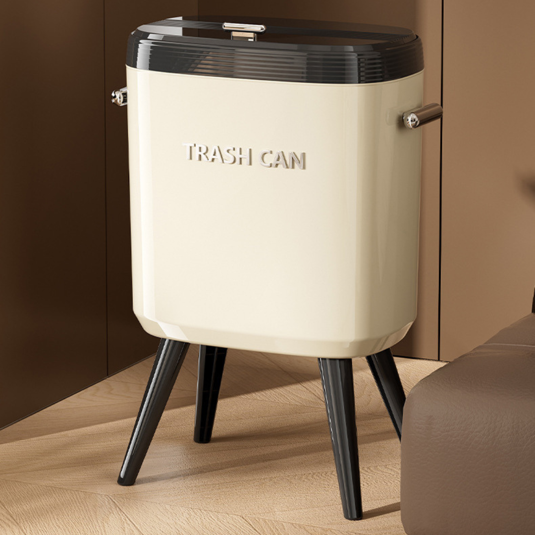 Retro Standing Slim Legged Trash Can with Lid - Cream