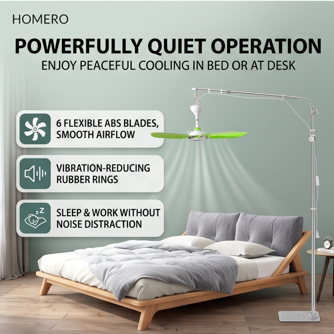Floor Standing USB Ceiling Fan with Telescopic Stainless Steel Stand