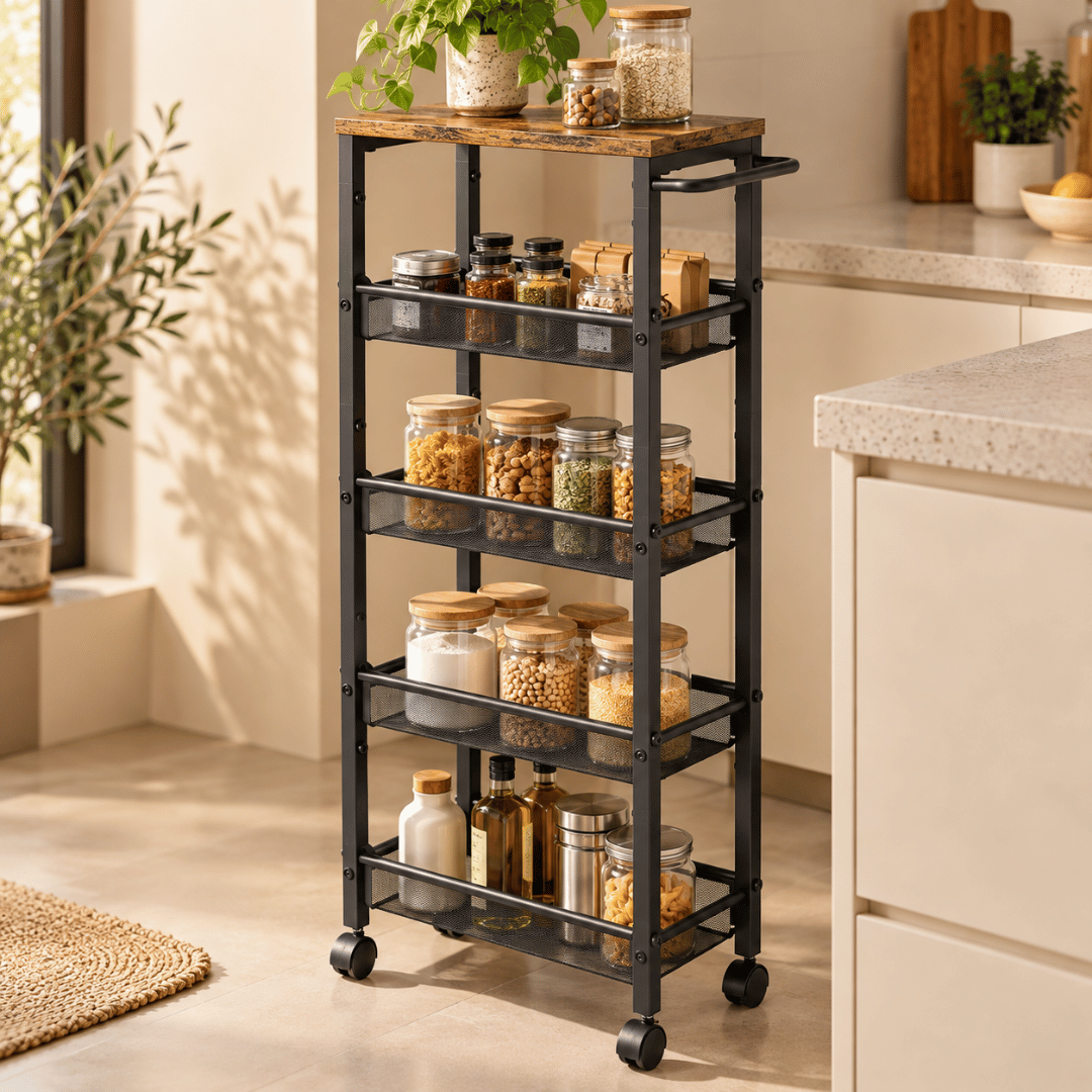 Space Saving Five Tier Mobile Storage Organizer with 360° Wheels