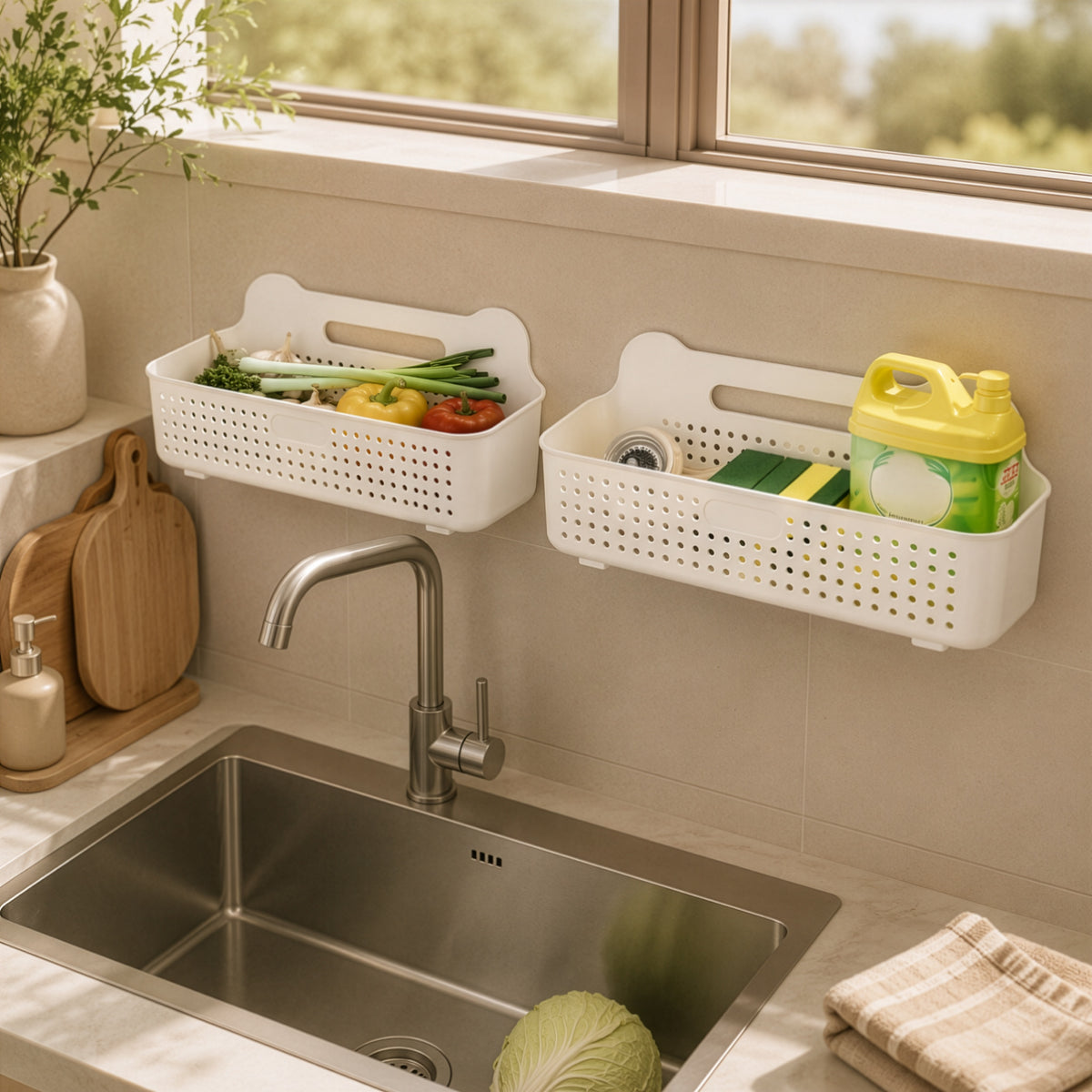 Homero Wall-Mounted Multi-Purpose Storage Basket with Hooks