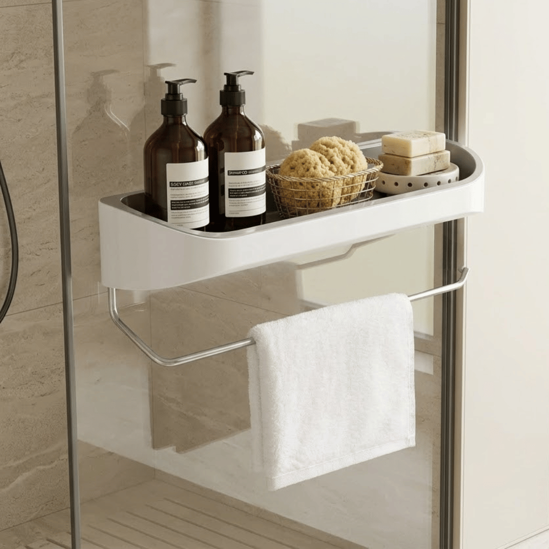 Wall Mounted Bathroom Organizer With Drainage Rack & Guardrail