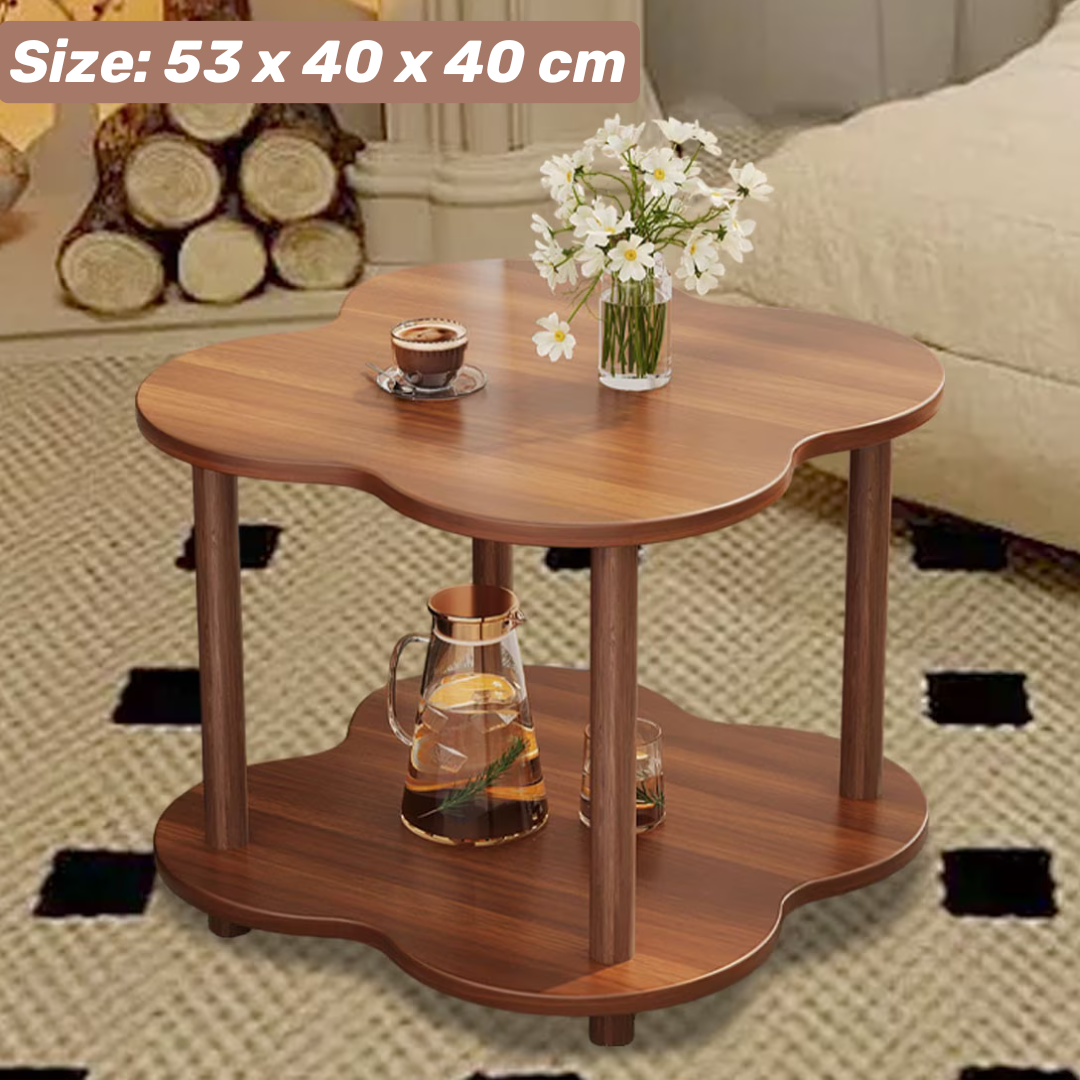Retro Clover Shape Side Table Double Layer Storage