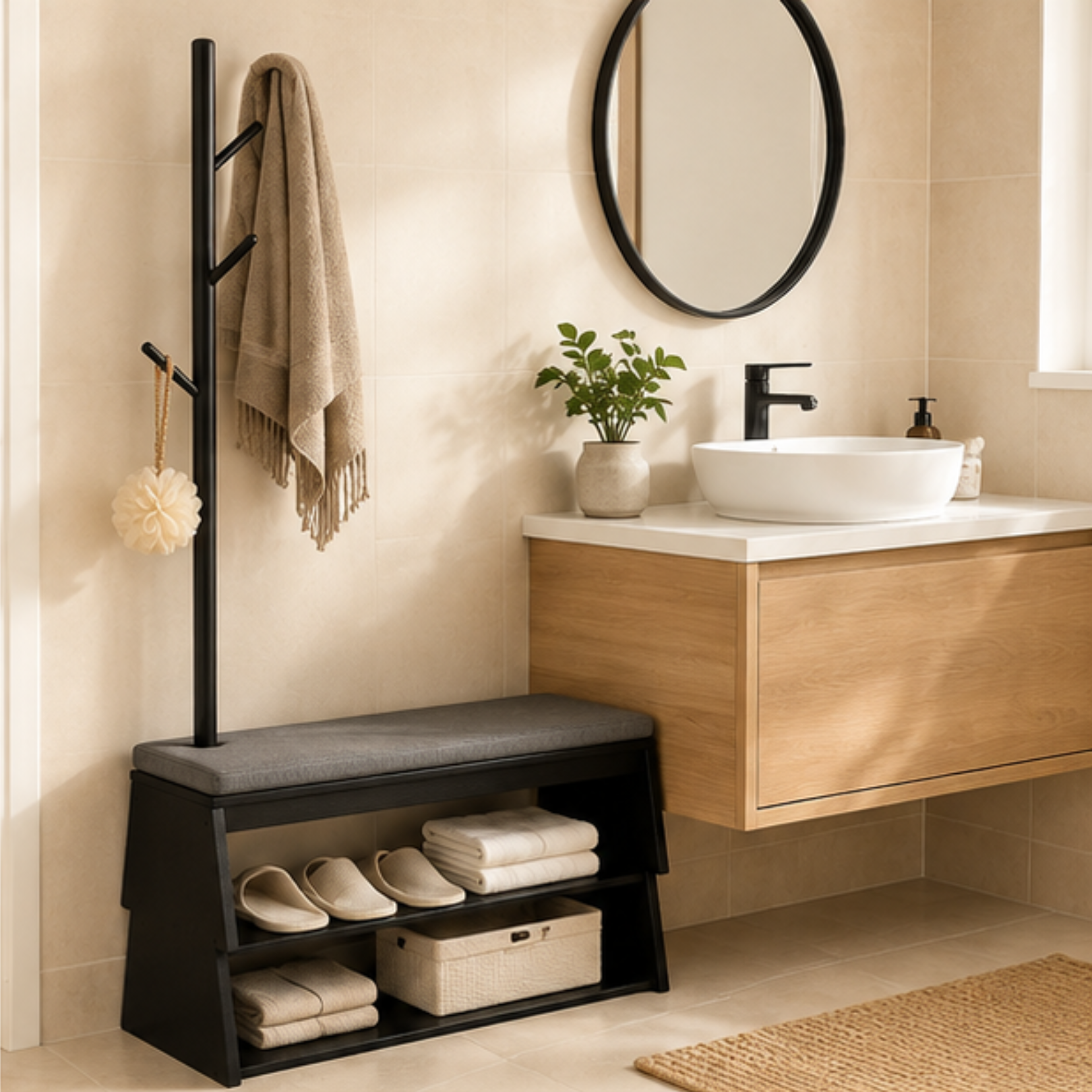 Multifunctional Entryway Shoe Rack Bench with Coat Stand Storage Organizer