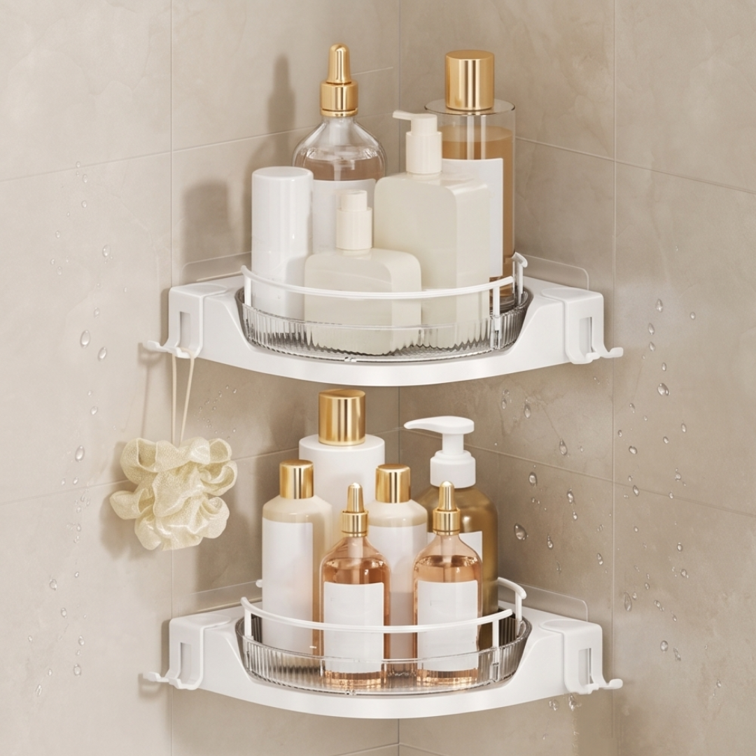 360° Rotating Corner Shower Caddy Space Saving Bathroom Organizer