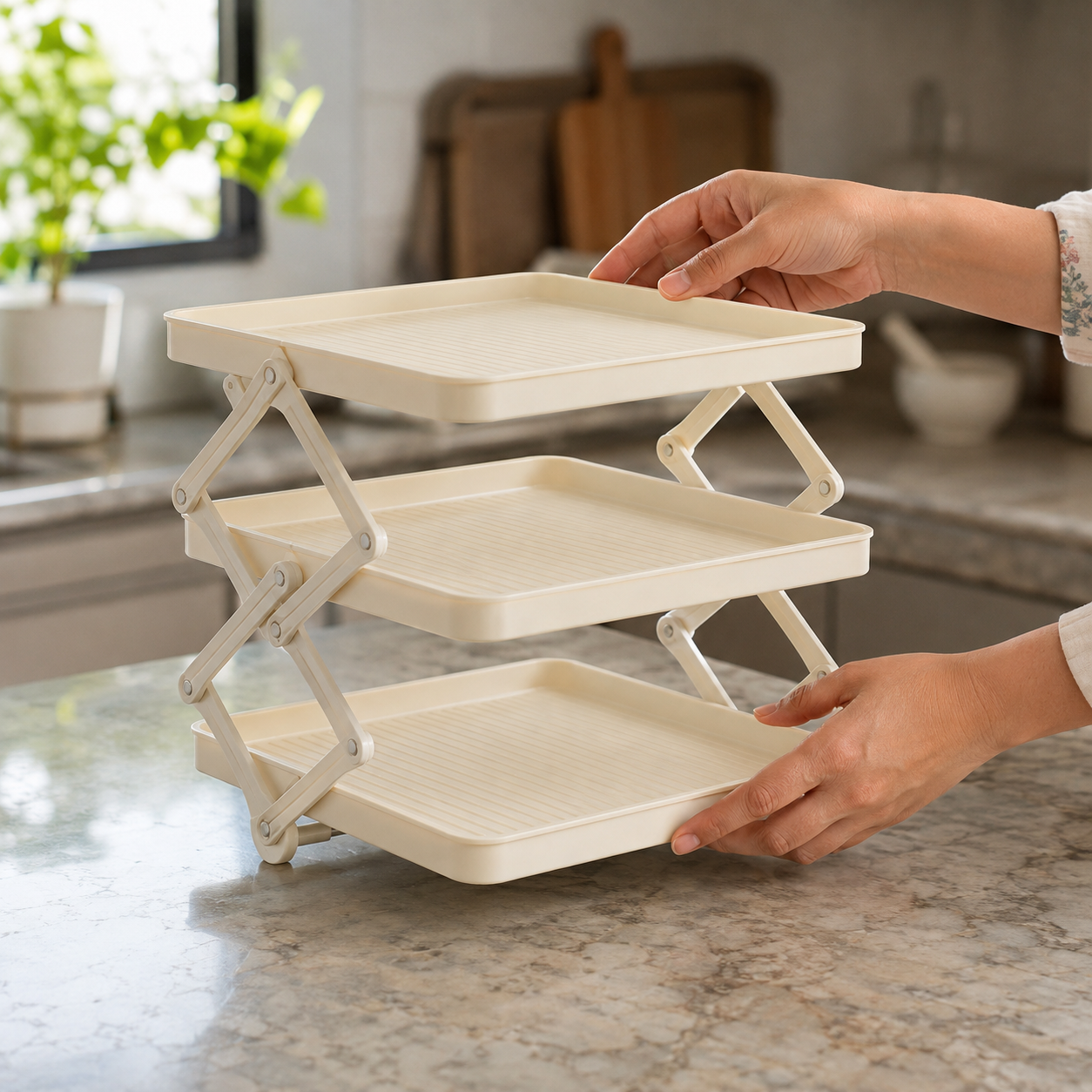Foldable Multi Layer Dish & Prep Tray Storage Rack