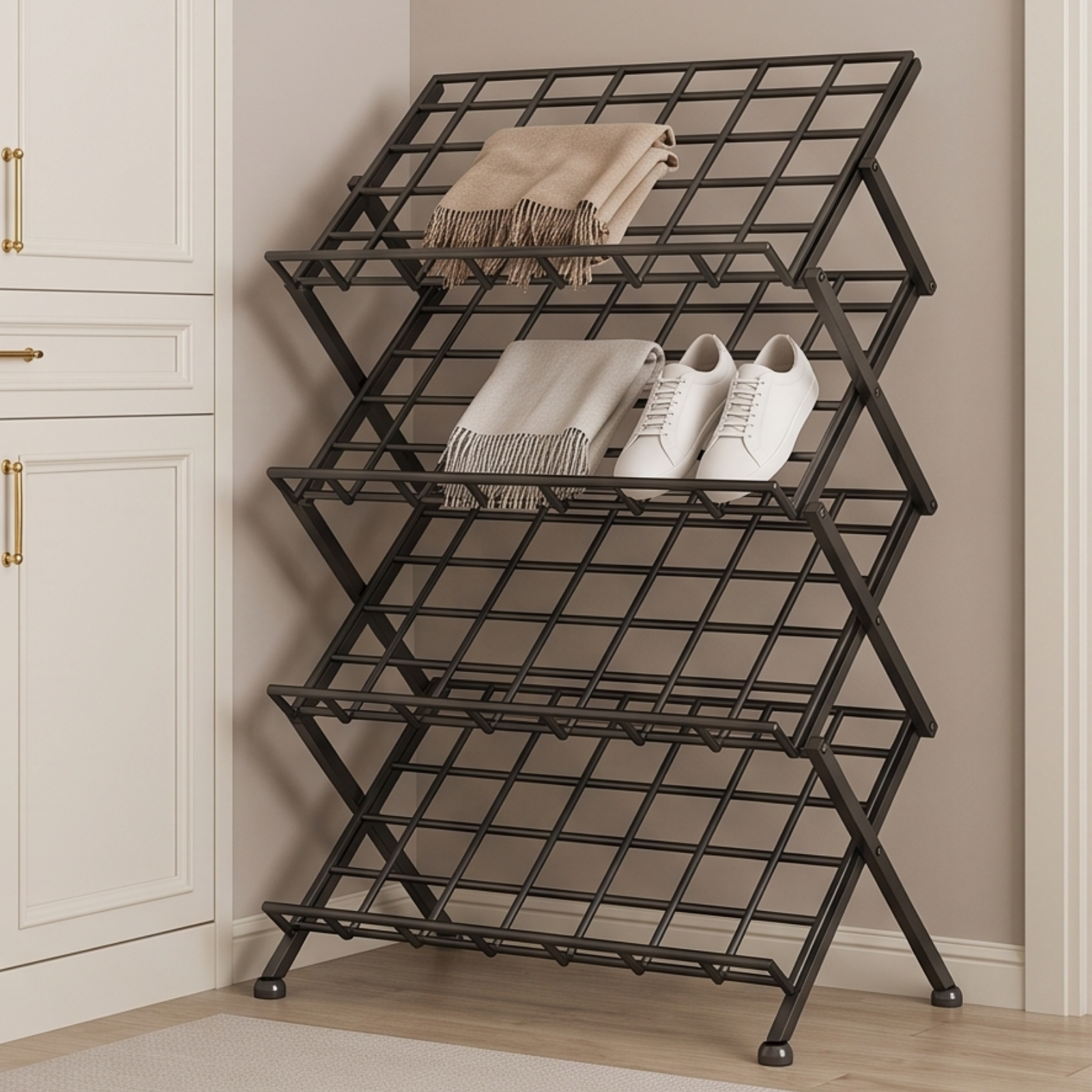 4 Tier Folding Multipurpose Metal Shoe Rack