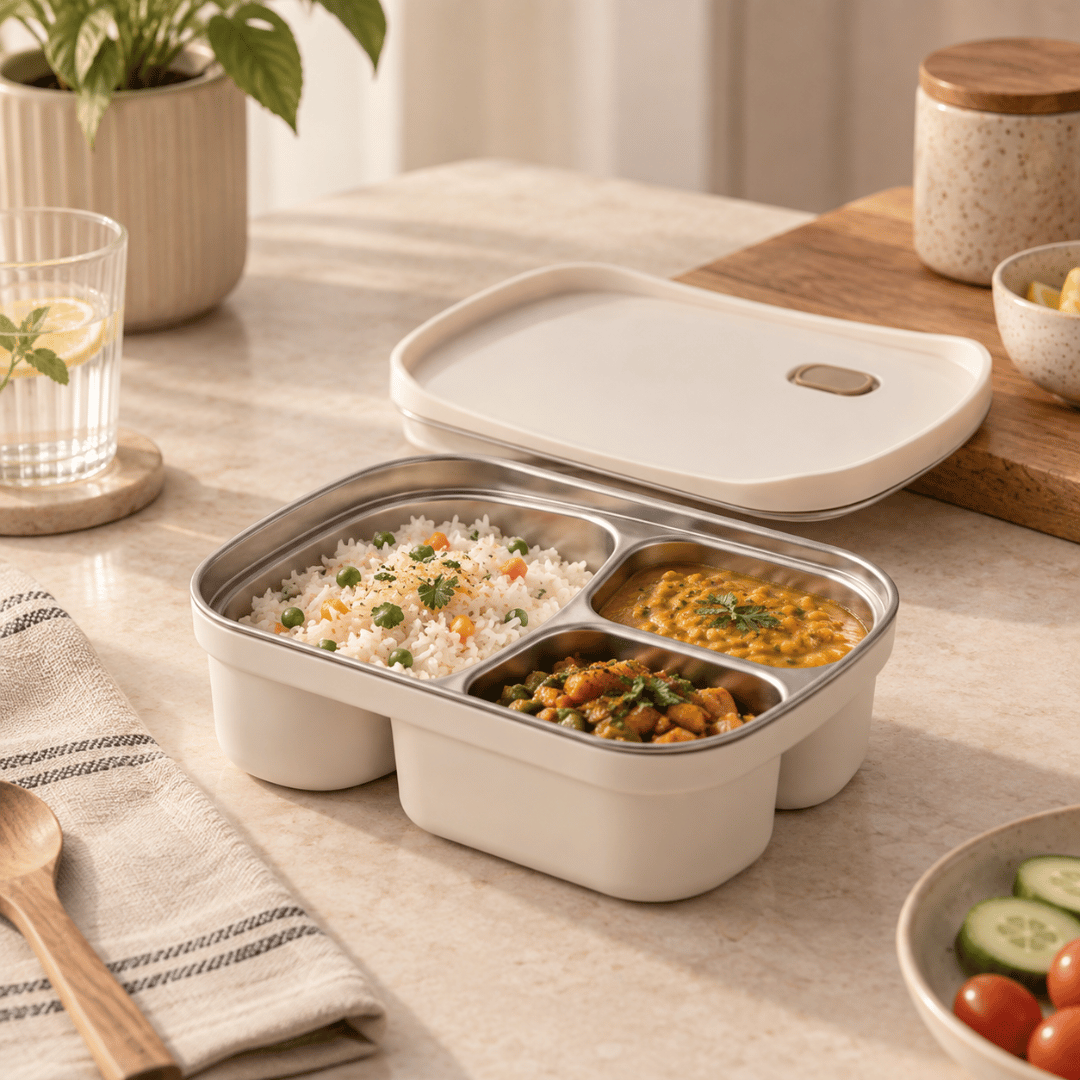 Microwave Safe 3-Compartment Stainless Steel Bento Lunch Box