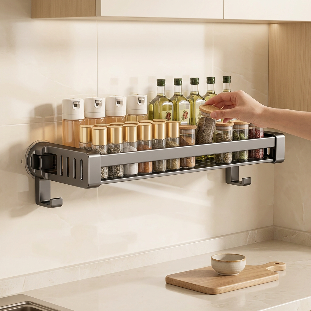 Homero Suction Cup Wall Mounted Kitchen Rack with Hook