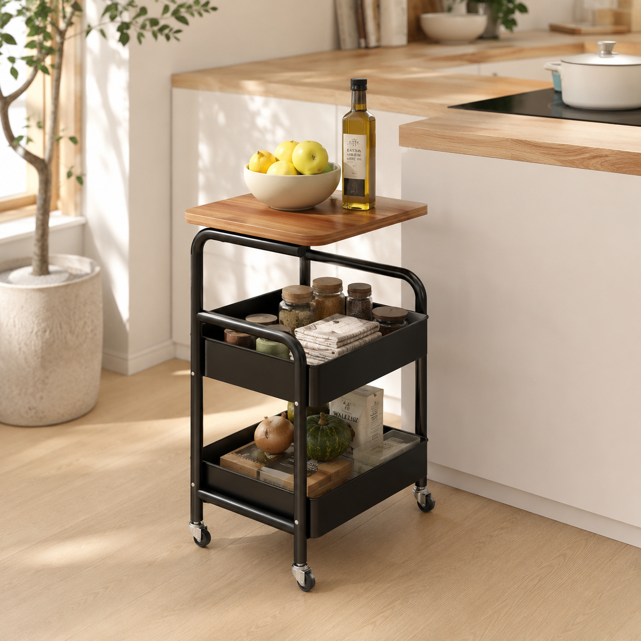 Homero 3-Tier Iron Durable Wood Slim Storage Rack