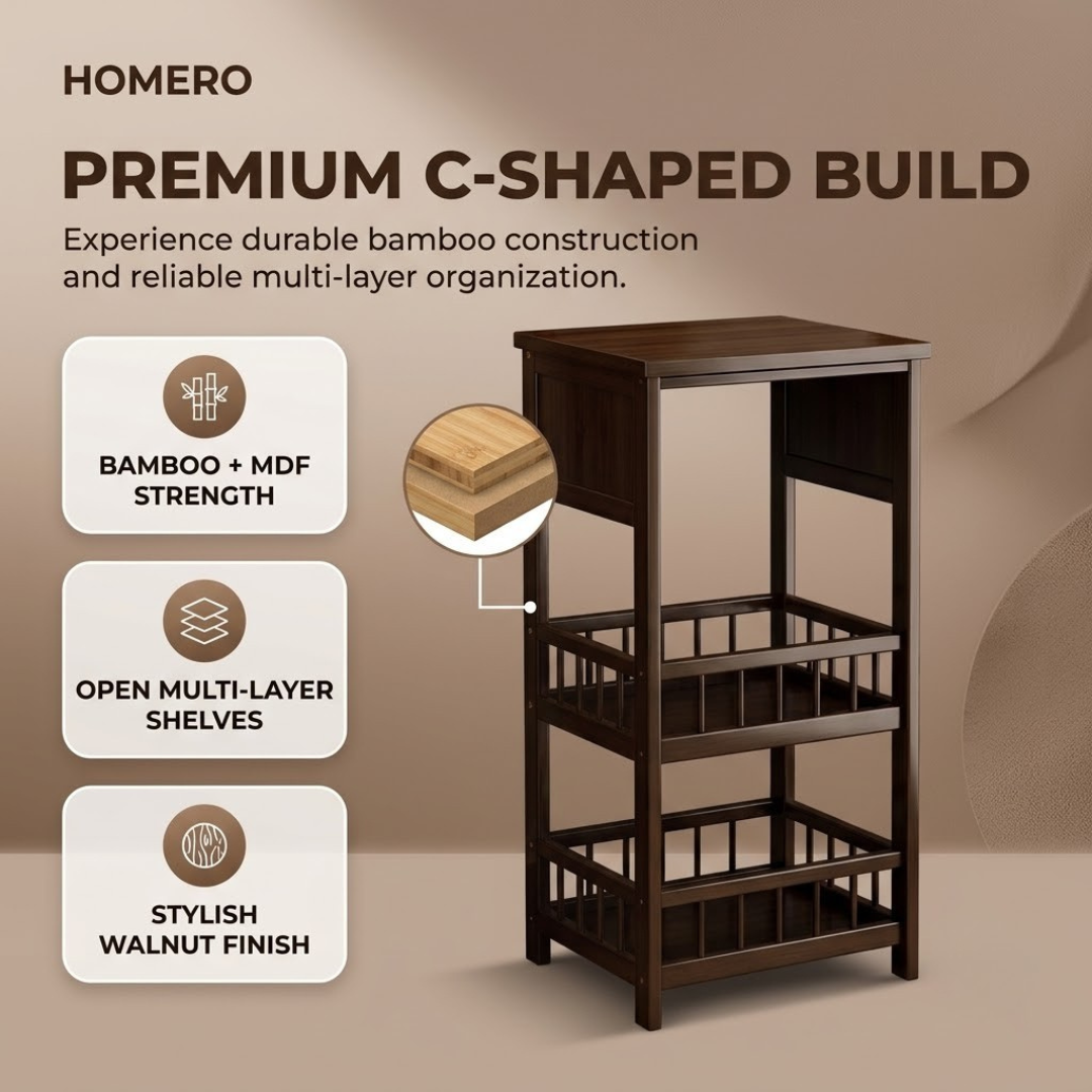 Multipurpose C Shaped Laptop Open Storage Shelf Side Table