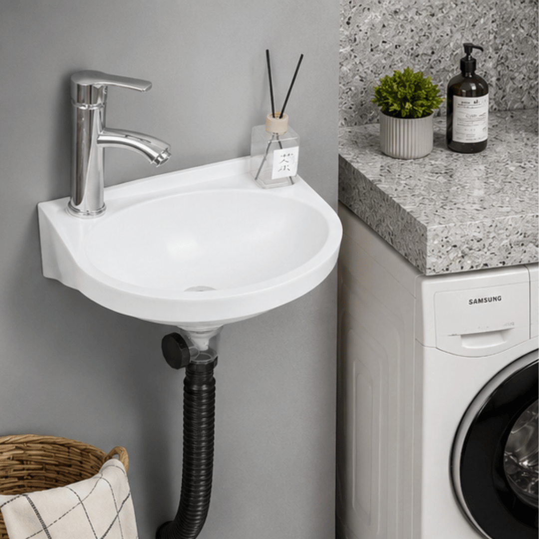 Space Saving Floating Plastic Basin No Drill Sink with Flexible Drainage