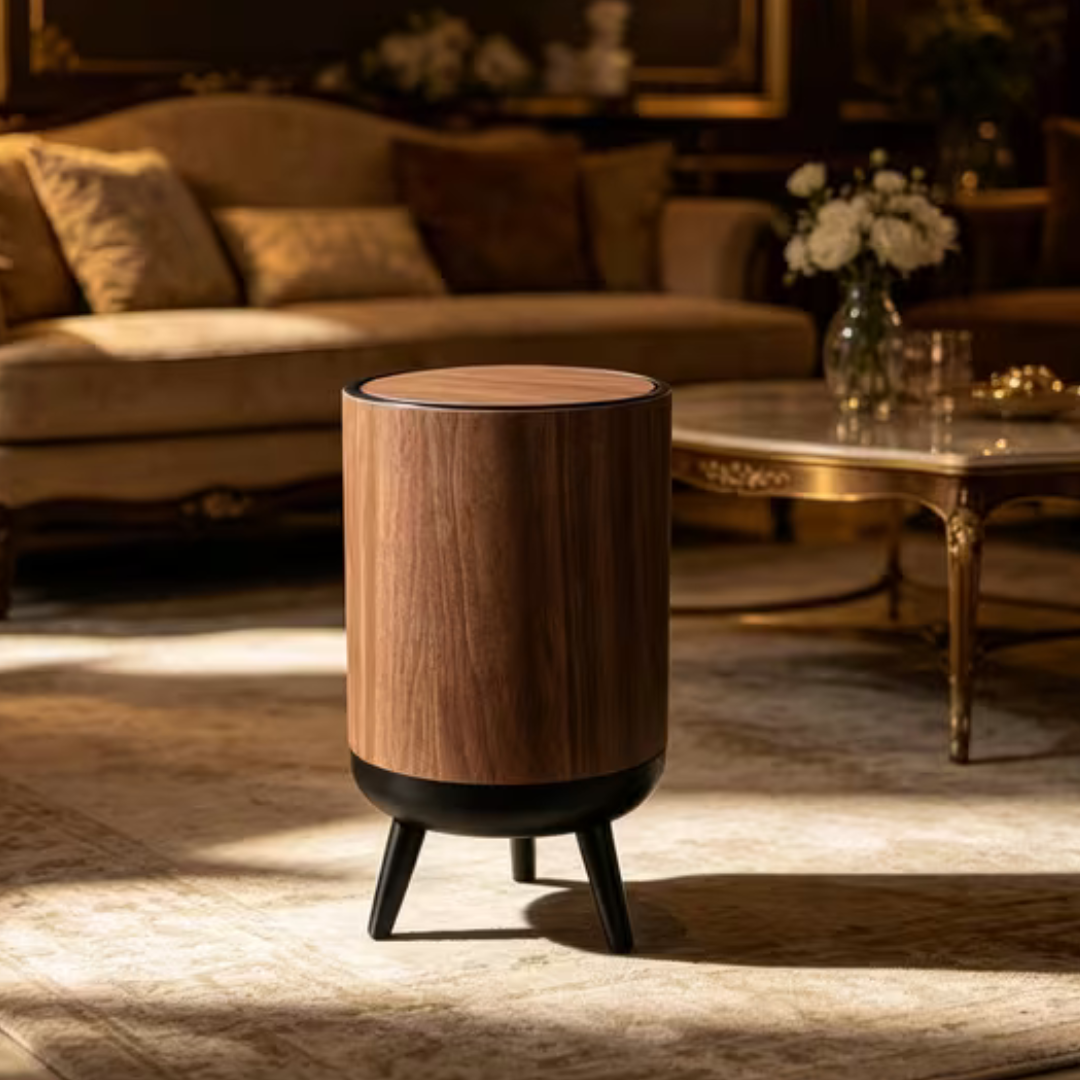 Nordic Style Wooden Grain Elevated Trash Can - 15L Capacity