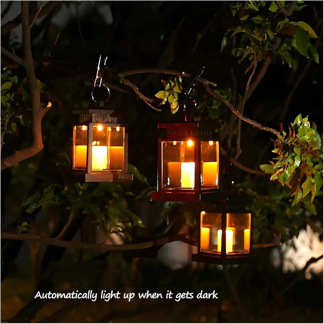 Homero Vintage Solar Lantern Set with Flickering LED Candle Light