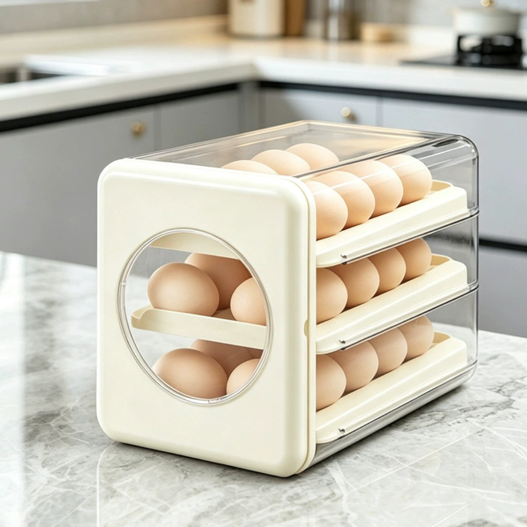 Automatic Transparent Drawer Rolling Egg Storage Organizer