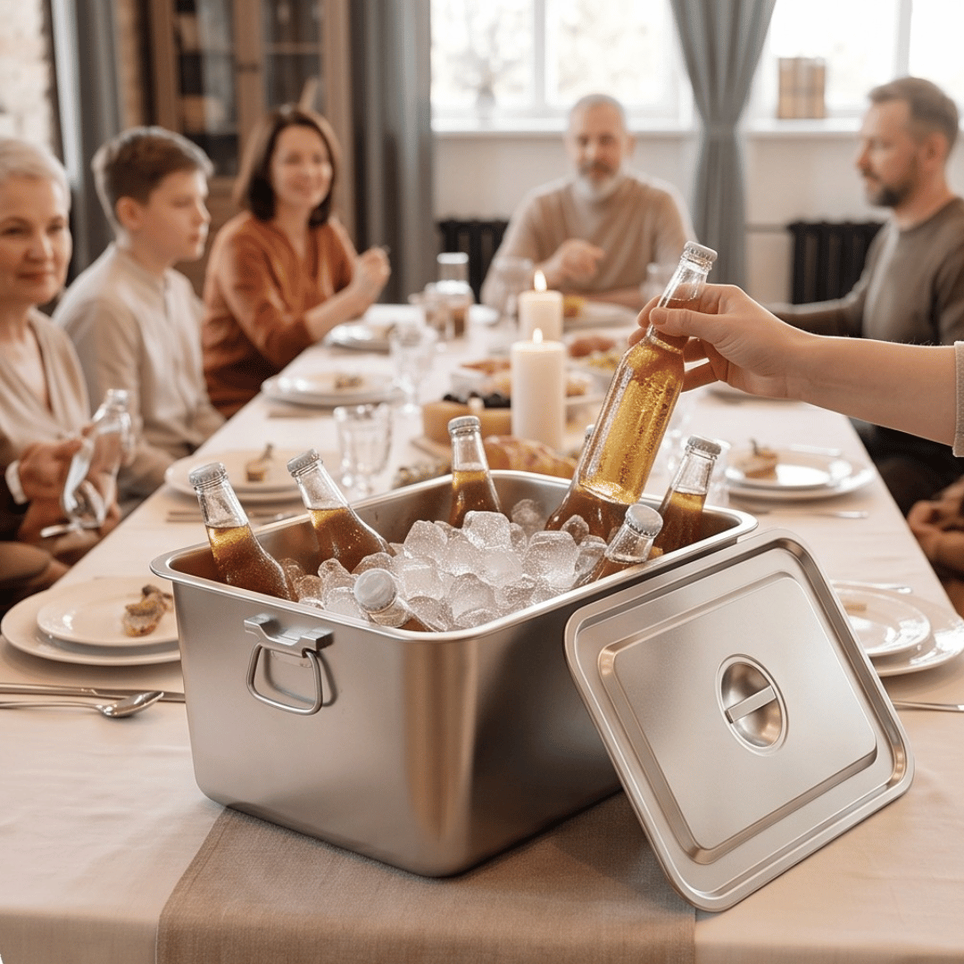 Premium Stainless Steel Storage Bucket with Lid and Carrying Handles