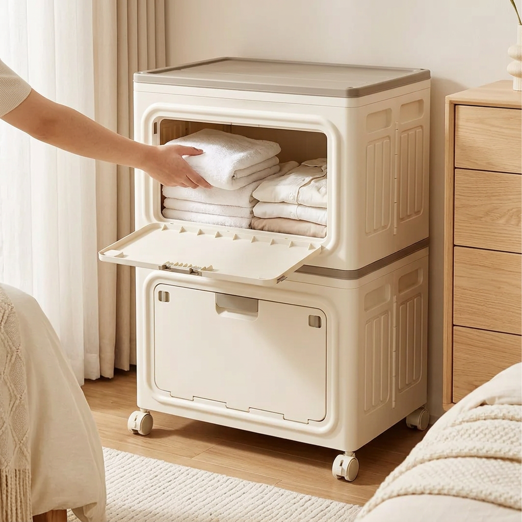 Multi Purpose Space-Saving & Stackable Foldable Storage Cabinet with Wheels