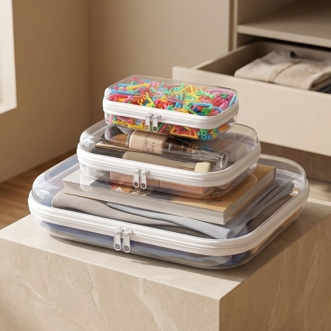 Transparent Hard Shell Zipper Organizer Bags (Set of 3)