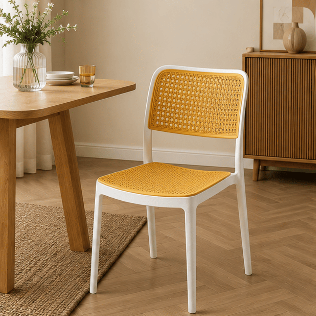 Minimalist Yellow Plastic Stackable Mesh Chair