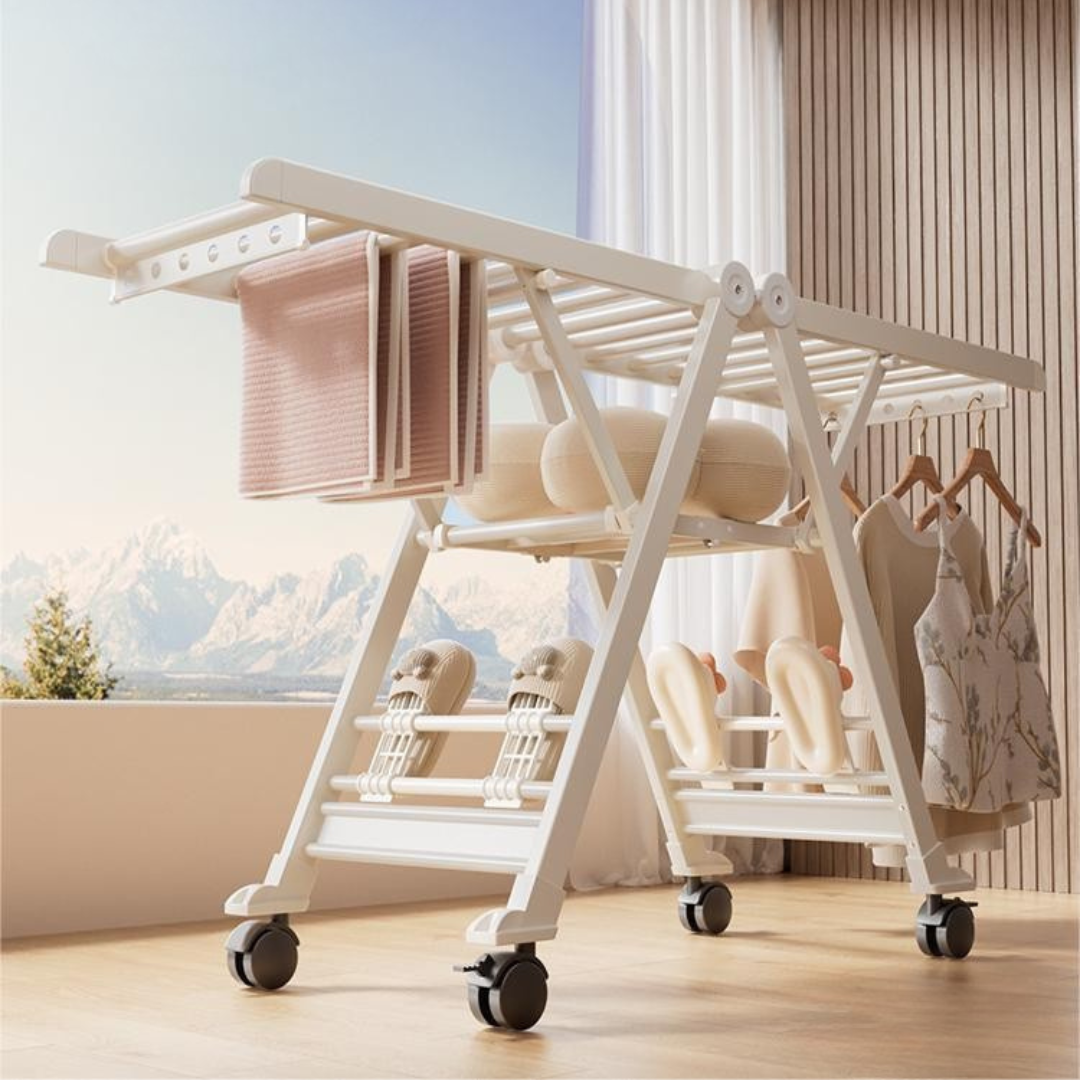 Foldable Heavy Duty Clothes Drying Rack with Wheels