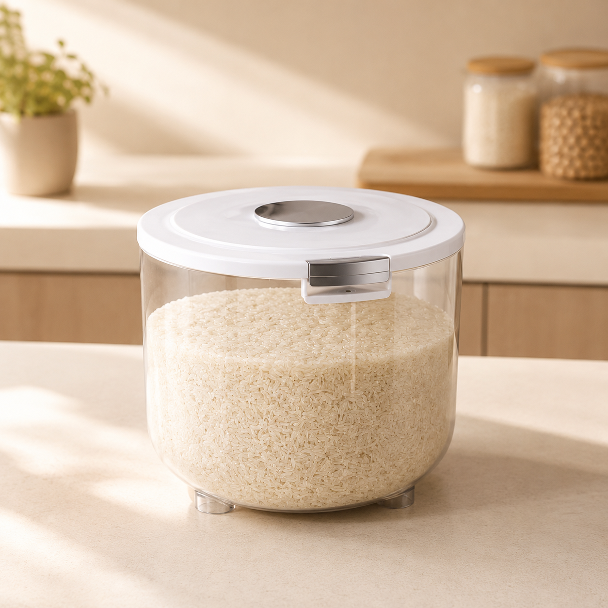 Homero Large Capacity Transparent Rice Container with One-Click Lid