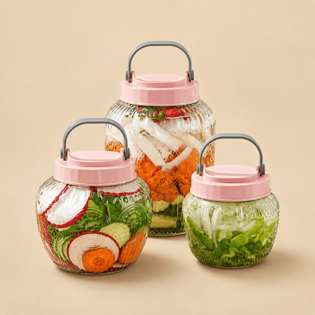 Homero Multi-Use Glass Jar with Handle and Airtight Lid Set of 3